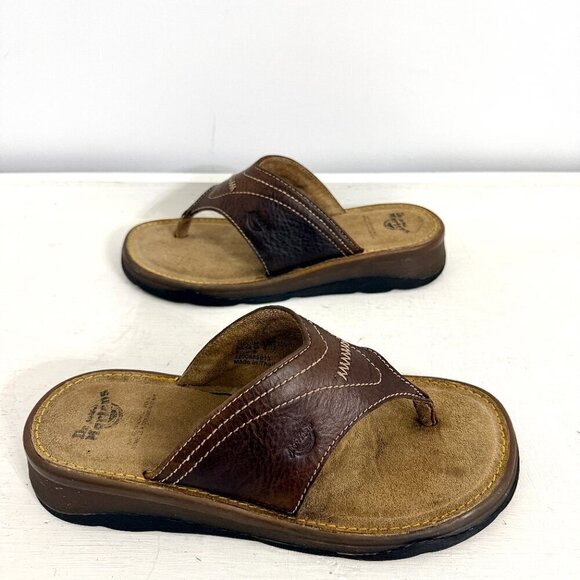 Dr. Martens Retro Chunky Brown Leather Flip Flop Thong Sandals Slides - Picture 6 of 11